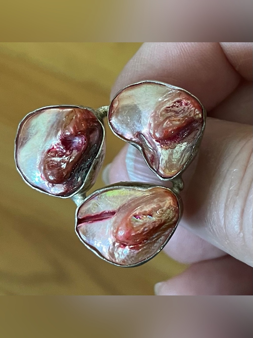 Artisan Sterling 925 Pink Blister Pearl Shell Ring Size 6.75